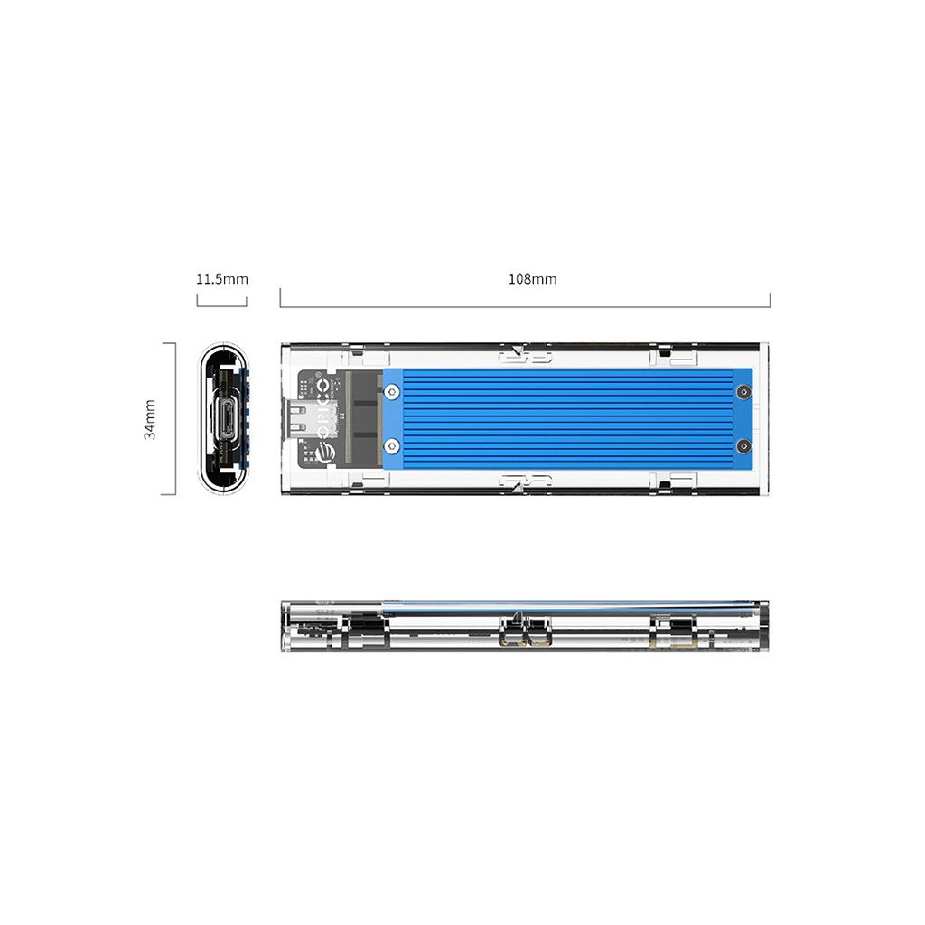 ORICO involucro esterno per SSD TCM2M, M.2 NVMe/SATA 2230-2280 in USB3.1 Gen2 Tipo-C