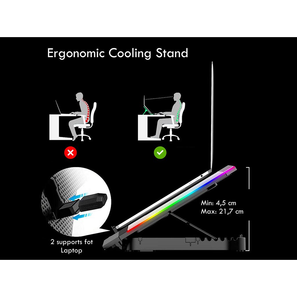 EWENT cooler per computer portatile fino a 17.3, 6x ventilatore silenzioso, RGB