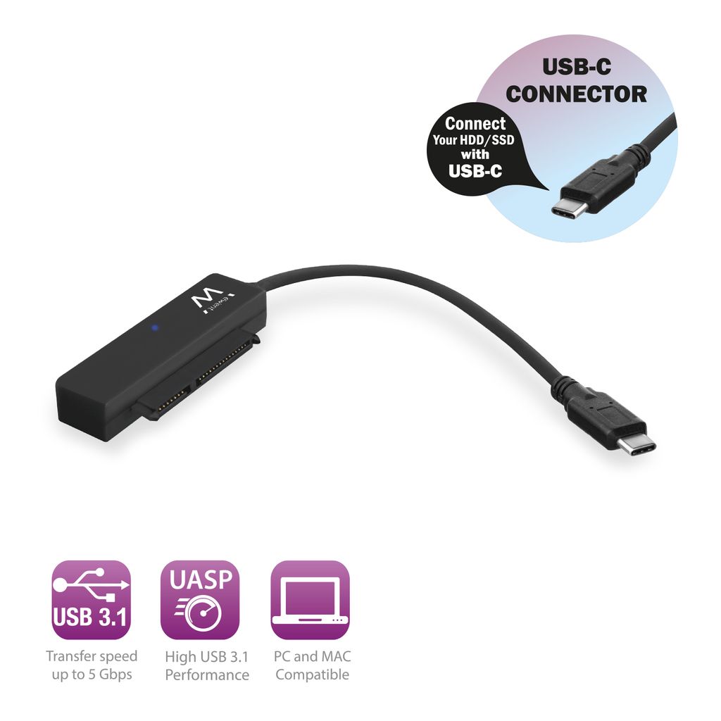 EWENT Adattatore EW7075 USB-C 3.1 Gen1 in SATA, per SSD da 2,5"/HDD