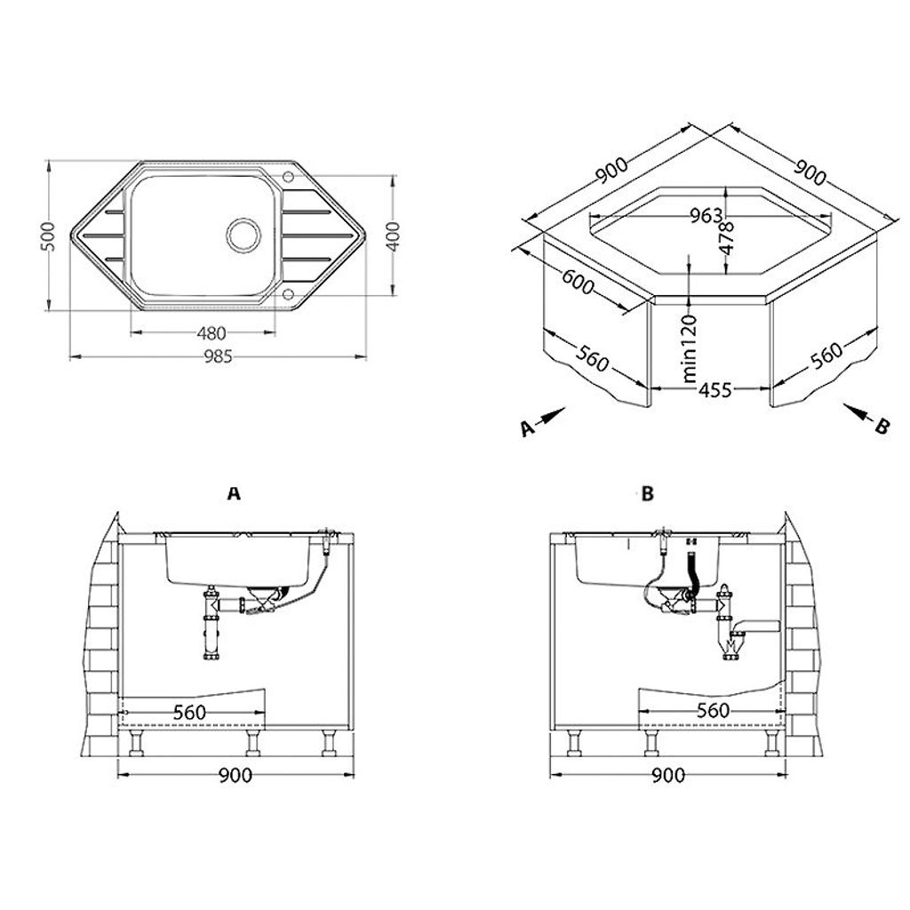 ALVEUS Lavello singolo con Praktik 130 - raso inox (1122594)