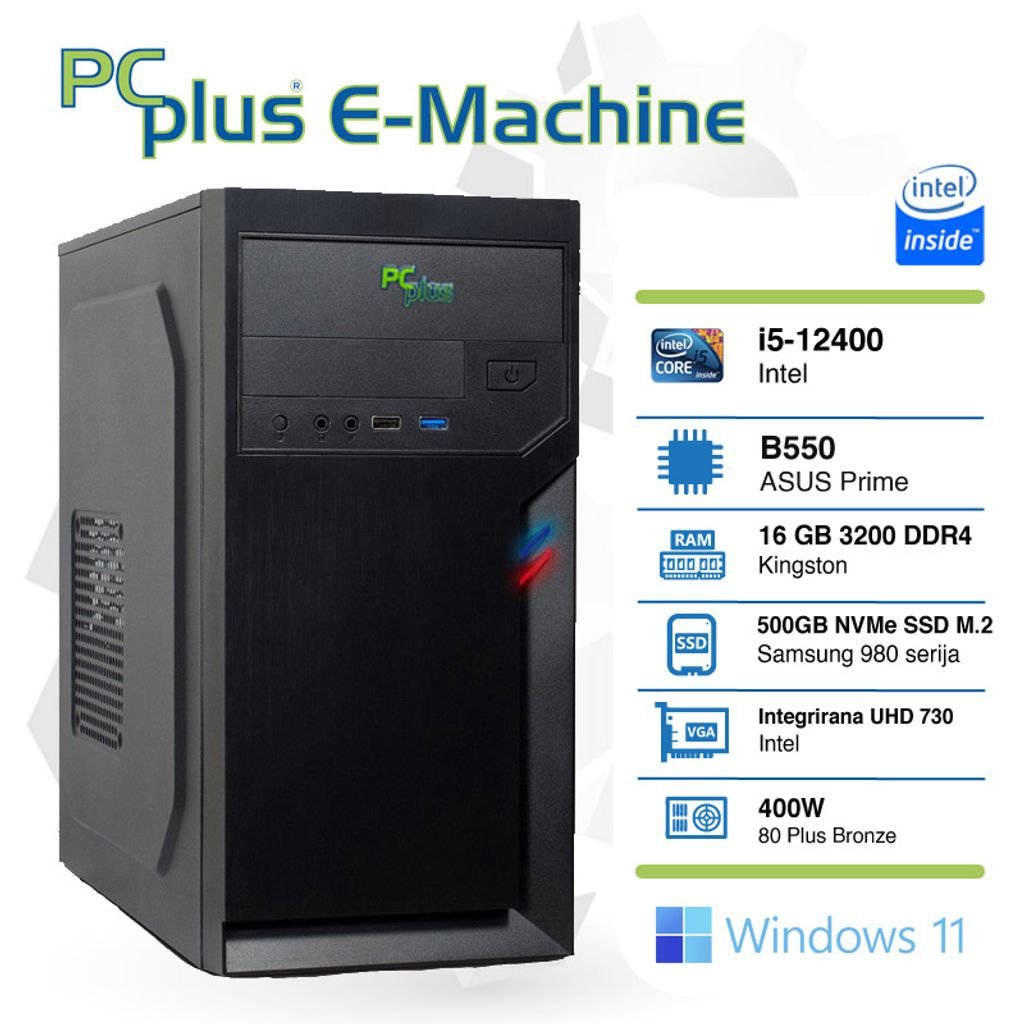 PCPLUS E-Machine i5-12400 16GB 500GB NVMe SSD Windows 11 computer desktop casa