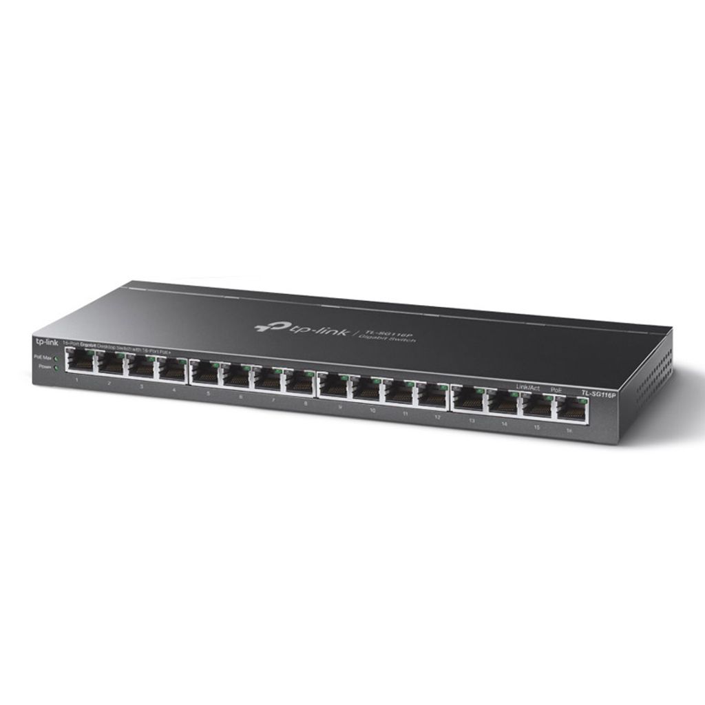 TP-LINK TL-SG116P 16-port gigabit 16xPoE+ 120W track switch-switch