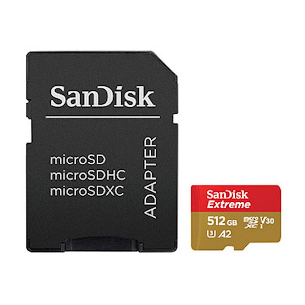 SANDISK SDXC MICRO 512GB EXTREME, 190/130MB/s, A2, UHS-I, U3, V30, C10, adattatore