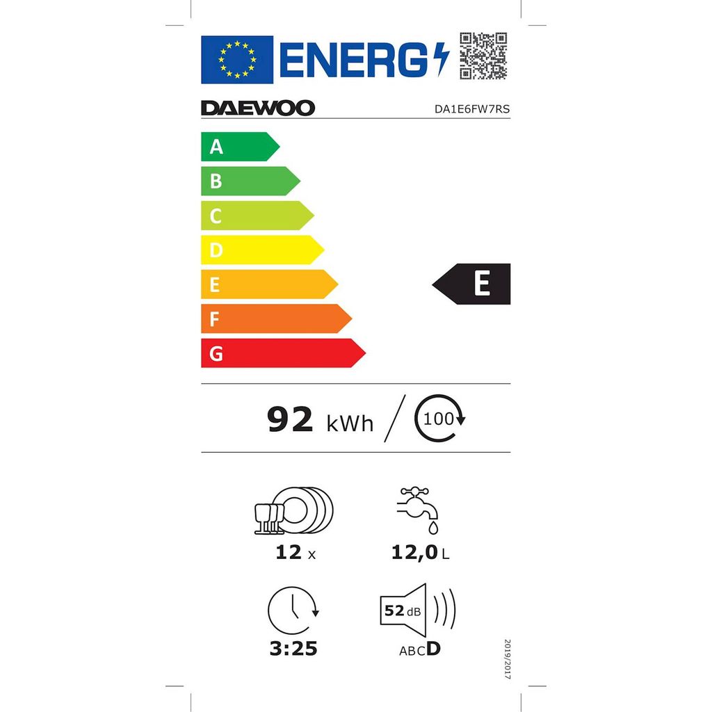 DAEWOO Lavastoviglie DA1E6FW7RS, 60 cm, bianco