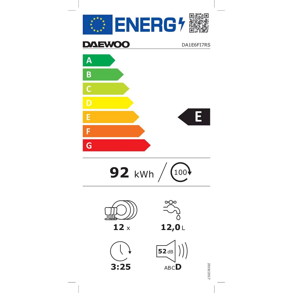 DAEWOO Lavastoviglie DA1E6FI7RS, 60 cm, inox