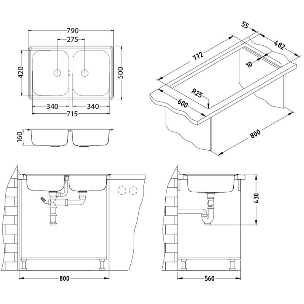 ALVEUS doppio lavandino Linea 90 fi 90 - satin inox (1066751)