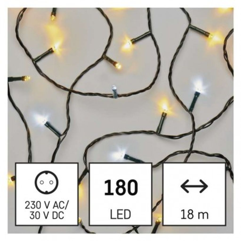 EMOS Catena di Natale LED lampeggiante, 18 m, esterno e interno, bianco caldo/freddo, timer D4AN03