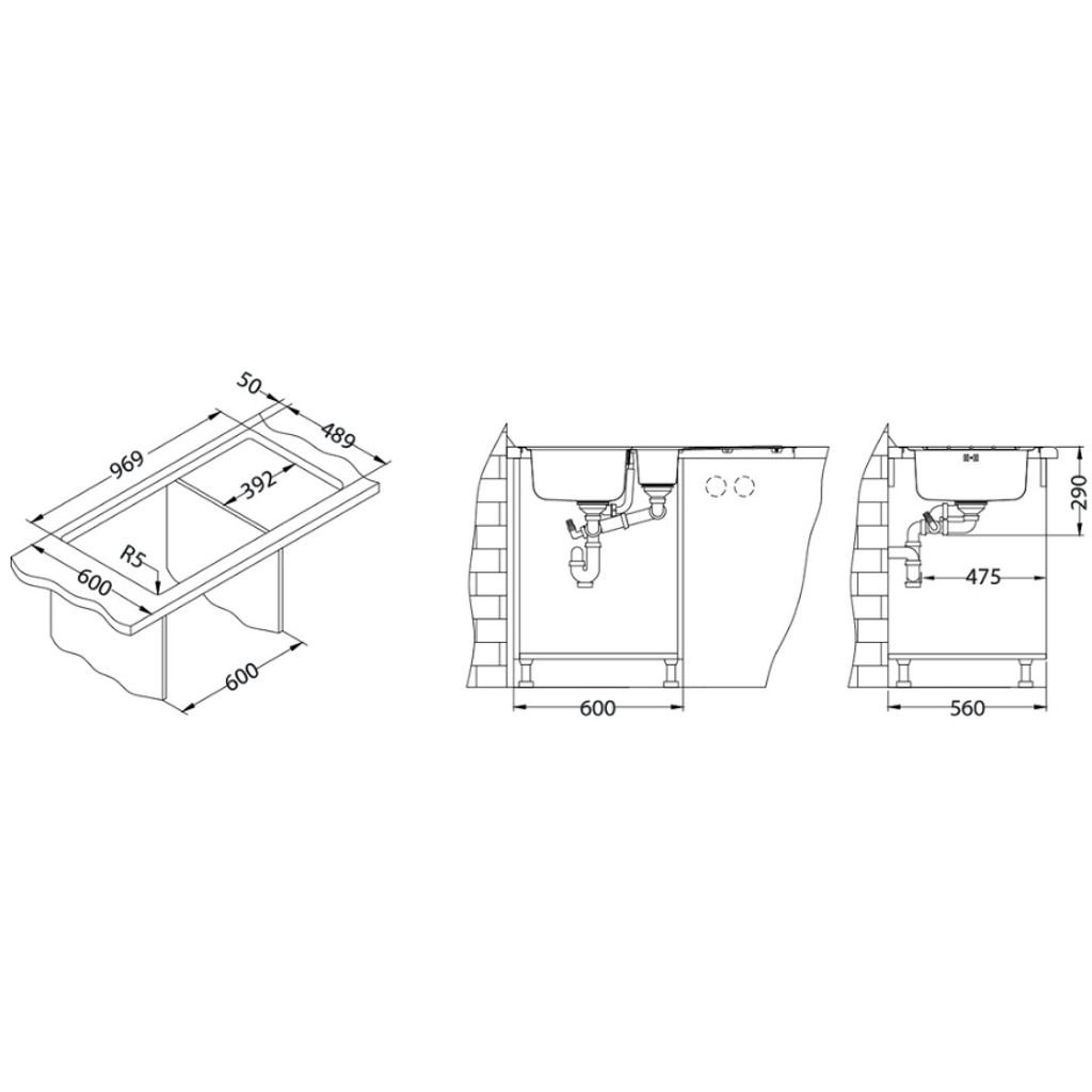 ALVEUS lavandino singolo e mezzo con linea Maxim 10 - gocciola in raso inox (1085952)