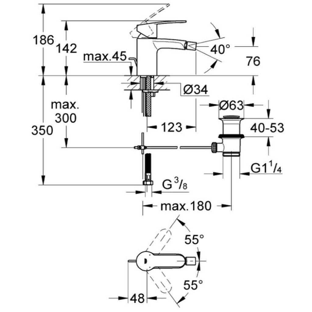 GROHE raccordi a mano singola per bidet Cosmopolitan EUROSTYLE con piano sifone (33565002)