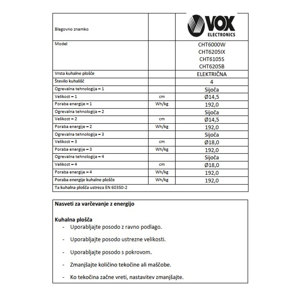 VOX Vetro ceramica CHT 6000 W (4x ceramica di vetro)