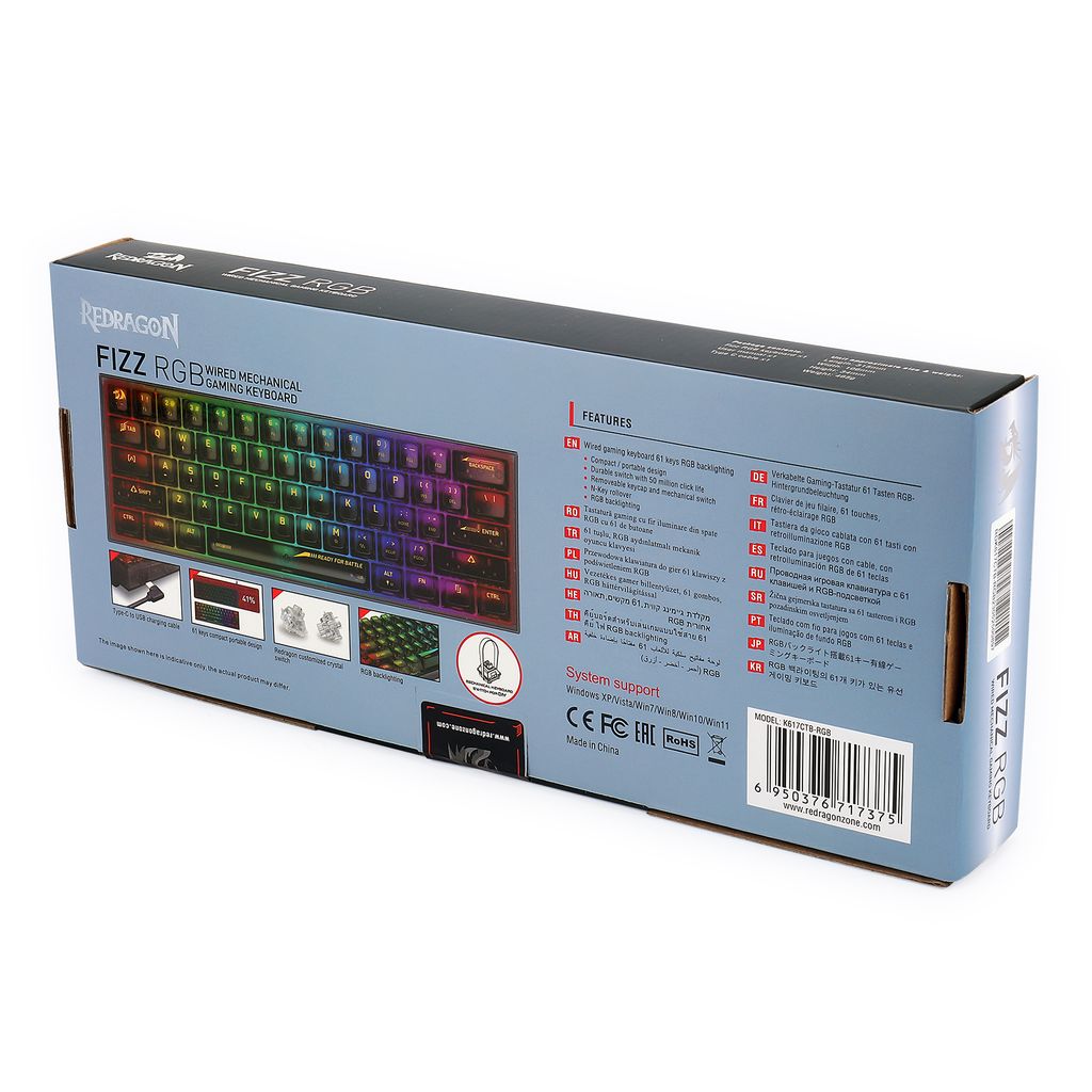 REDRAGON Tastiera meccanica FIZZ K617CTB-RGB, filo