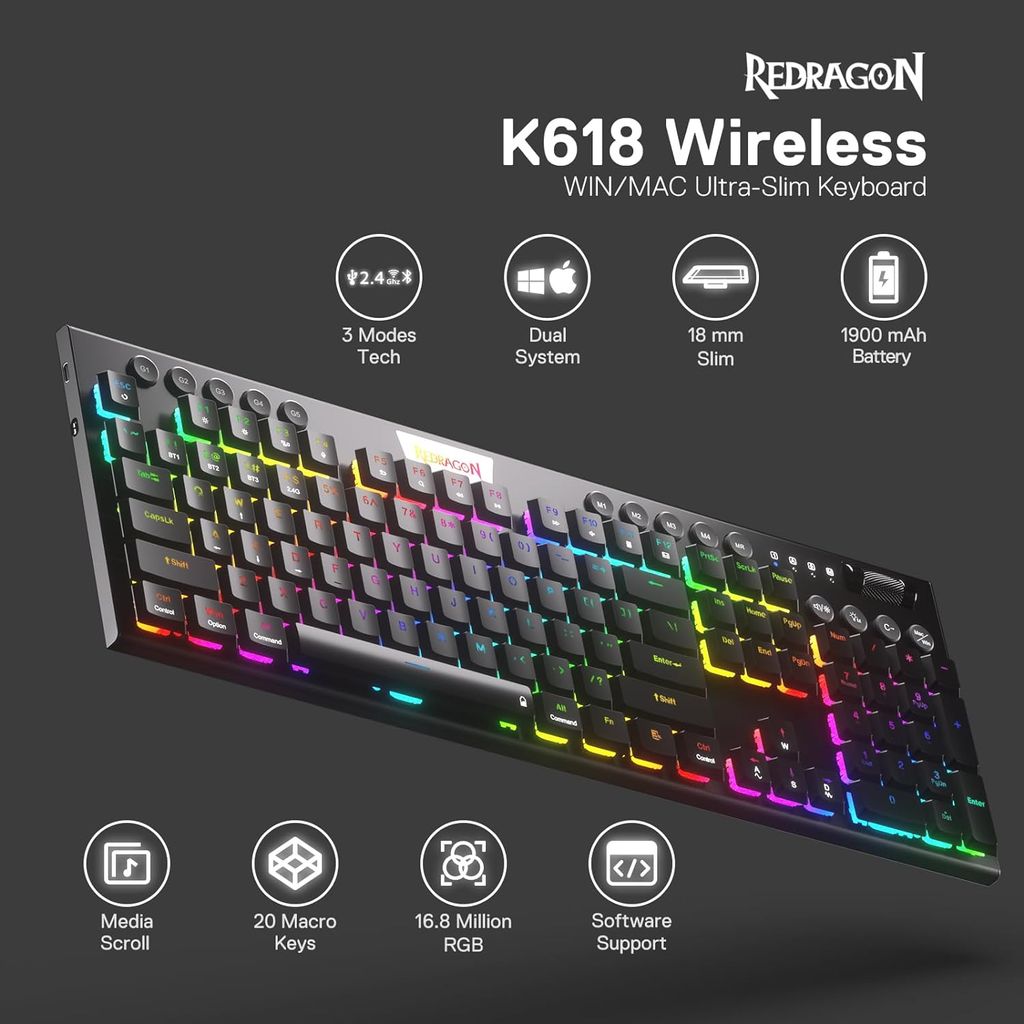 REDRAGON HORUS PRO K618RGB-PRO WIRED & 2.4G & BT