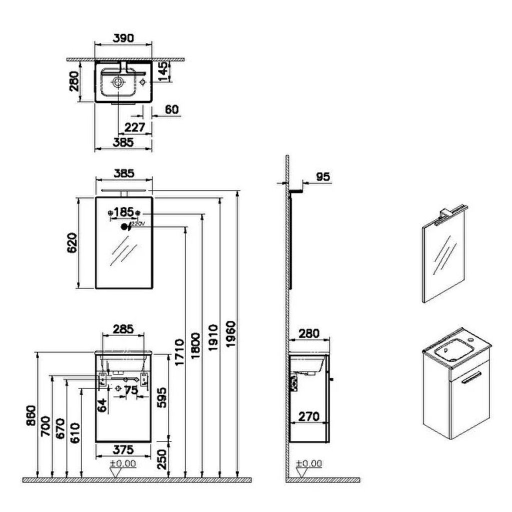 VITRA Armadio Mia con lavabo 40 x 28 x 140cm - antracite