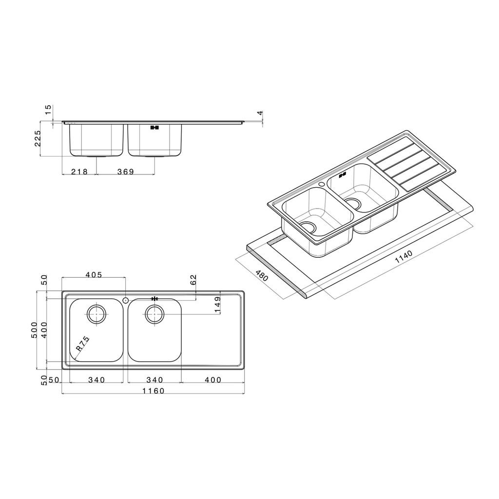 APELL LINEAR LN 1162 IRBC 116x50 cm - scarico destro