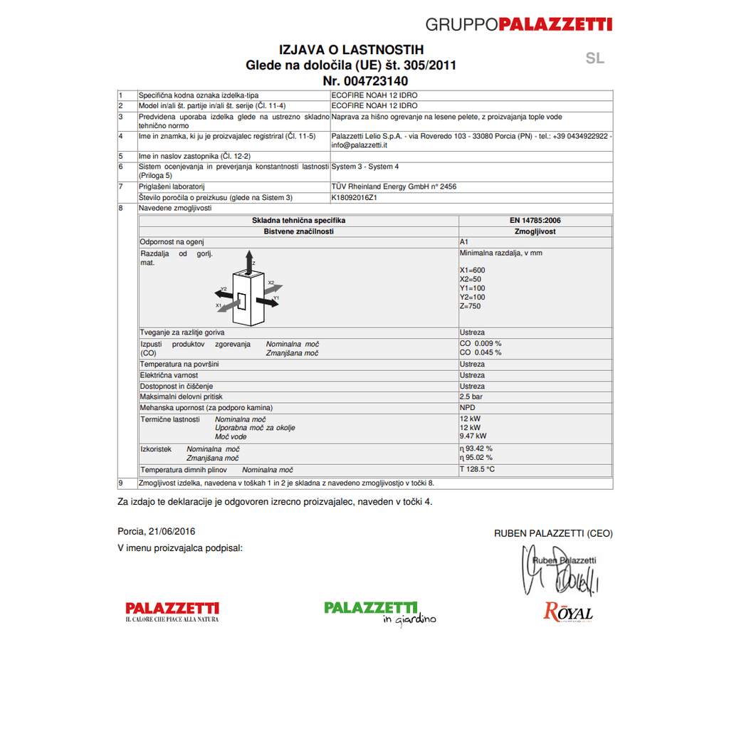 PALAZZETTI NOAH pellet forno termico Idrro 12 kW - nero