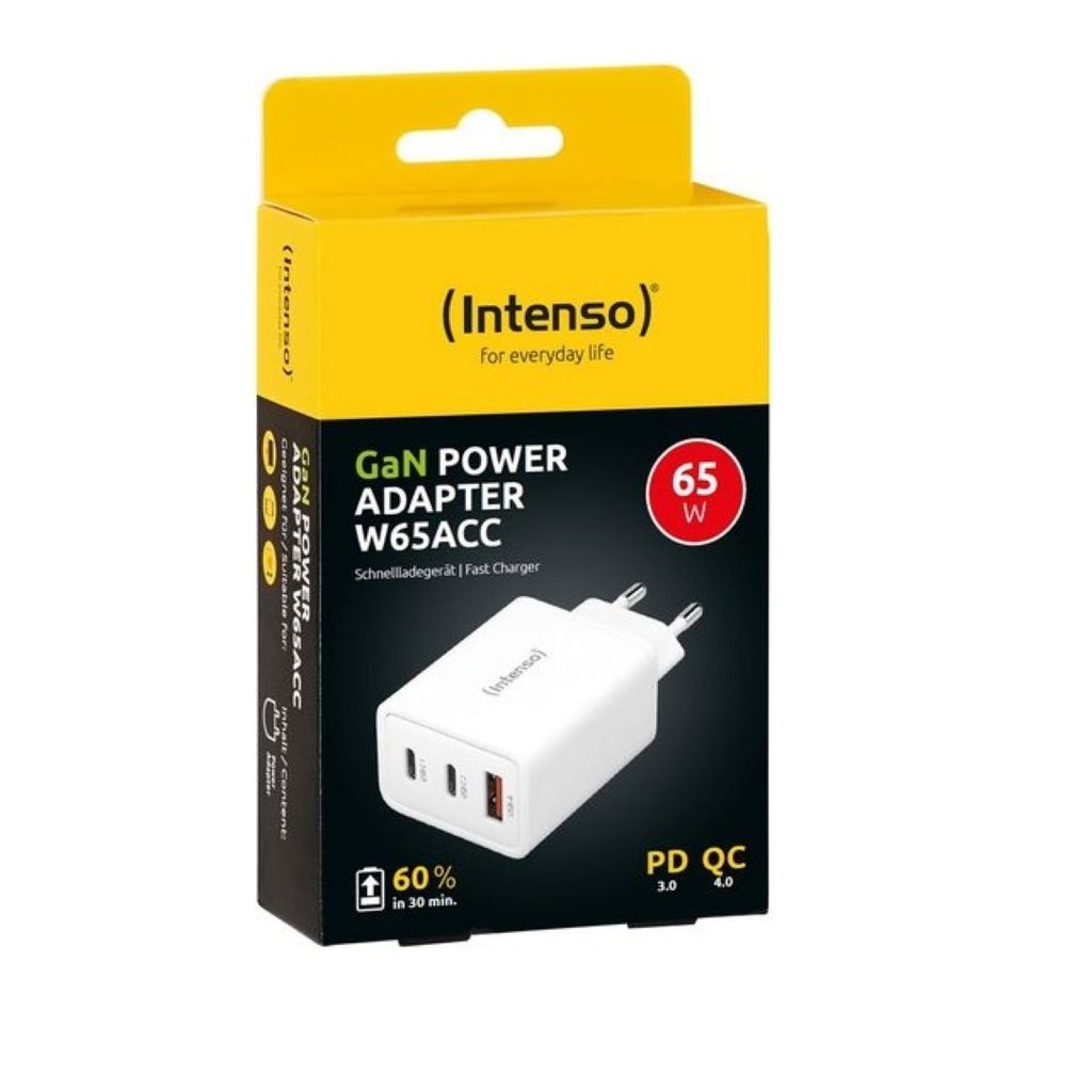 INTENSO 65W Alimentazione Gan con connessione 2xUSB-C e 1xUSB-A W65ACC 