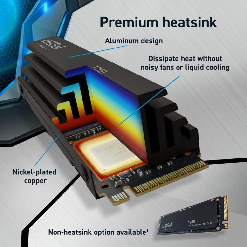 CRUCIAL T700 4TB PCIe Gen5 NVMe M.2 SSD con raffreddamento