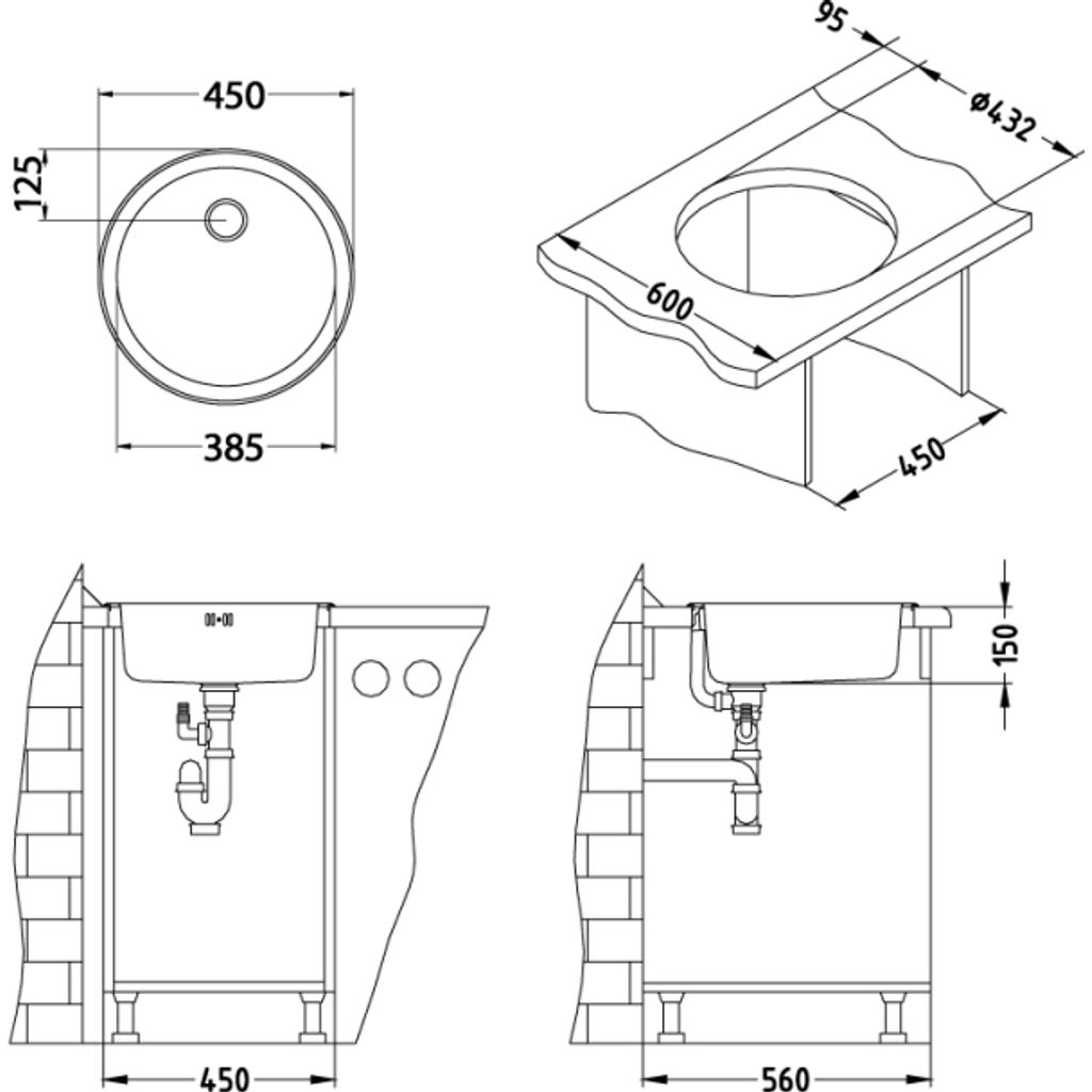 ALVEUS lavello singolo rotondo Forma 10 fi 90 - satin inox (1084837)