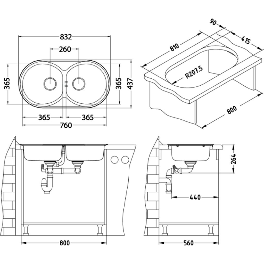 ALVEUS doppio lavandino Form 50 - inox satinato (1060002)