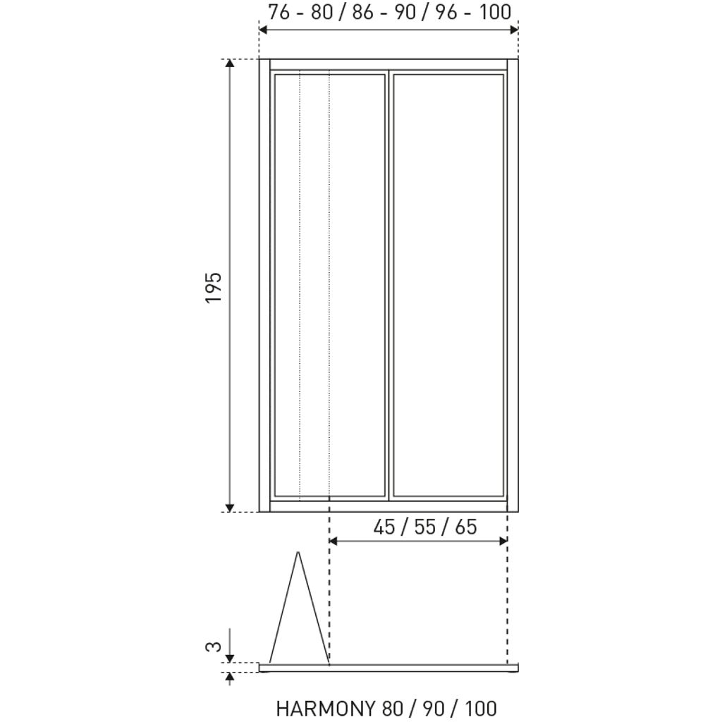 KERRA Porta doccia HARMONY 100x195, profili cromati, vetro trasparente, 4mm