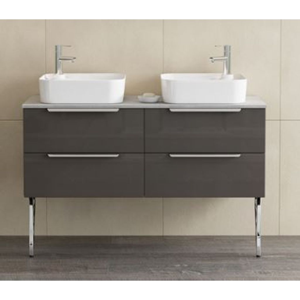 TBOSS Armadio da bagno con lavandini Nola 140 cm, grafite alta lucentezza +pult cemento