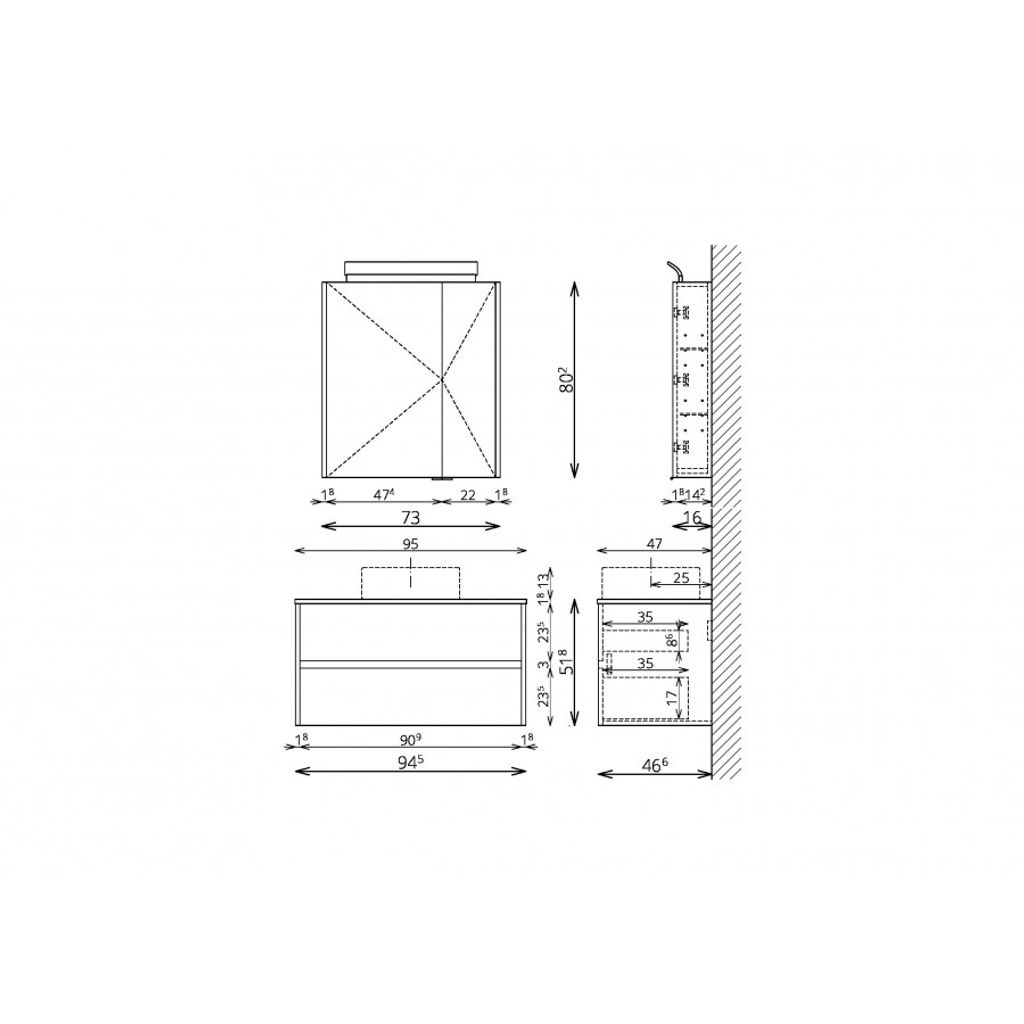 TBOSS Sistema bagno con lavello ROCA Sonja 95 cm grafite legno