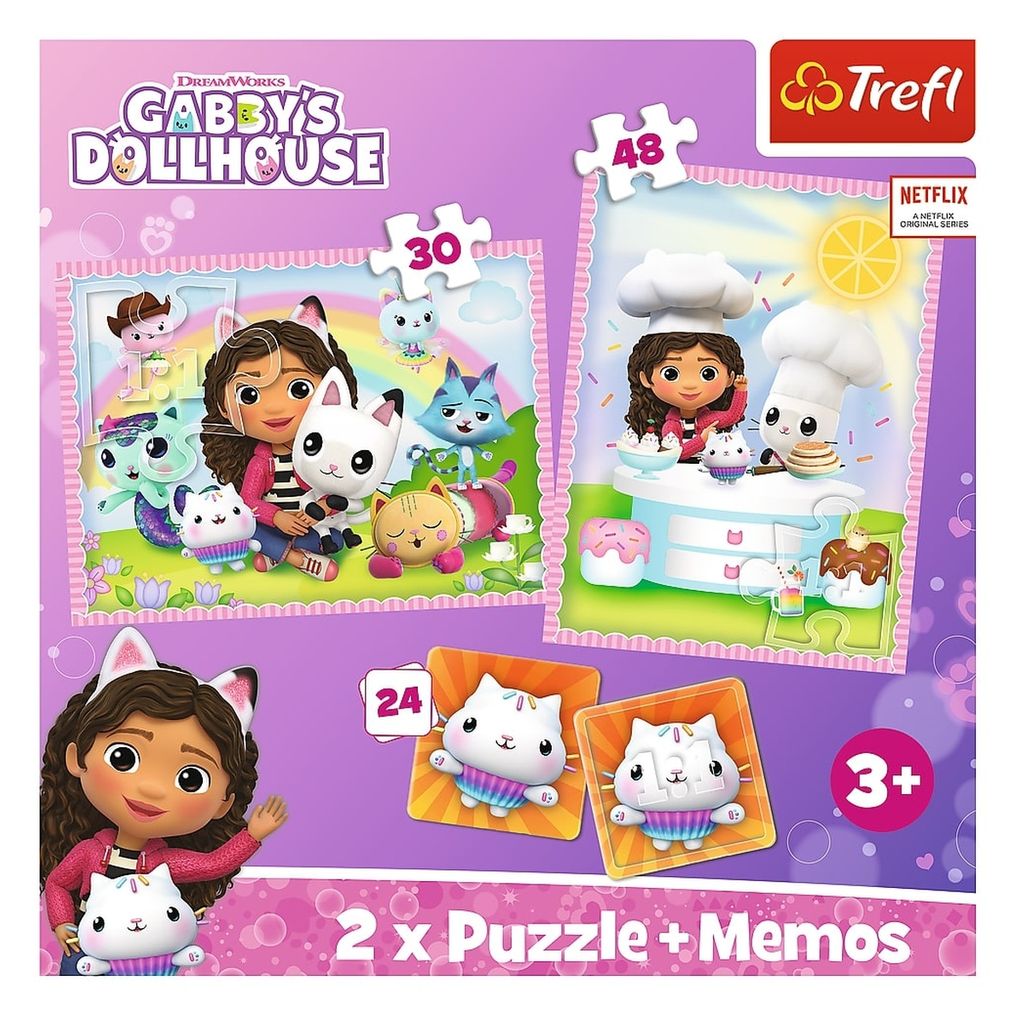 TREFL 2v1 puzzle + memoria Doollhouse di Gabby