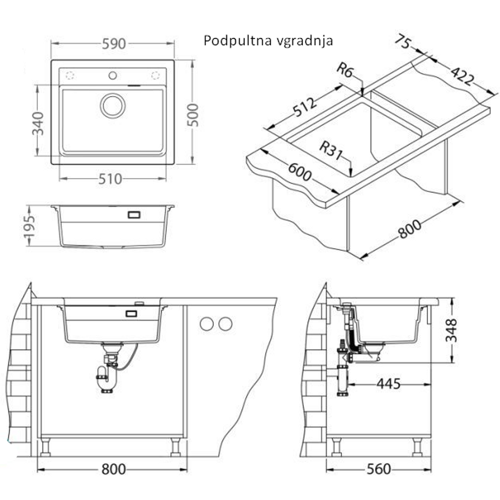 ALVEUS lavello singolo Atrox 30 - Artico (1131991)