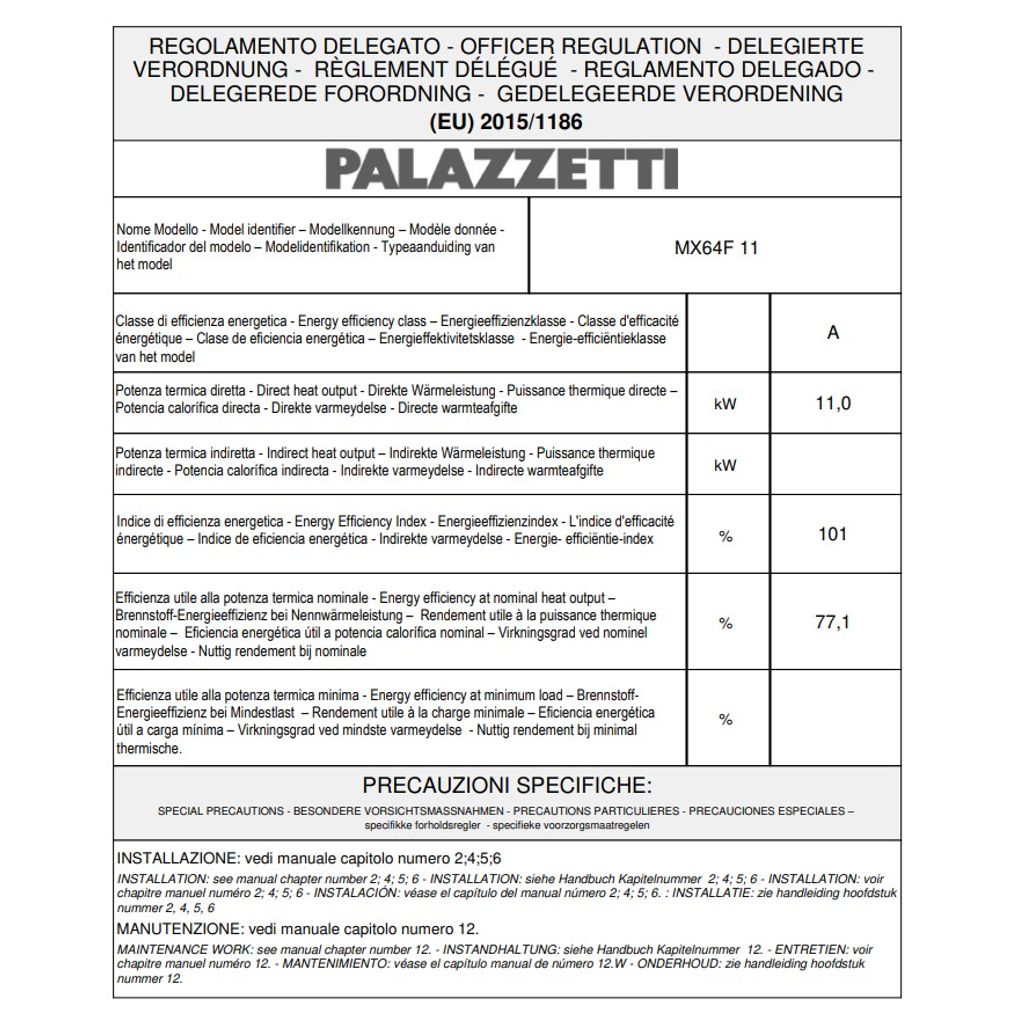 PALAZZETTI cartuccia a camino in legno Ecomonoblocco MX 64 Versione anteriore 11 kW