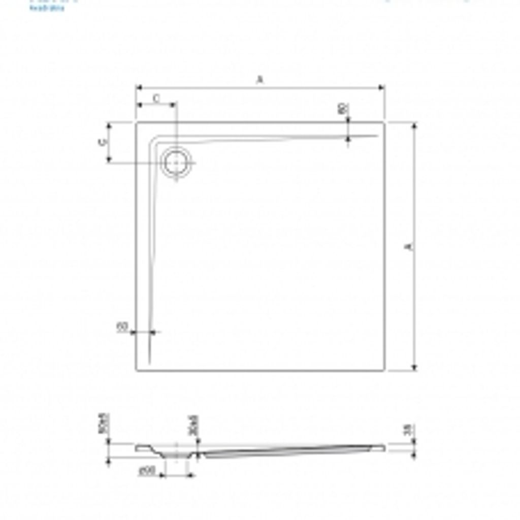 ARMAL vasca doccia quadrata Adam 90x90x14 cm, con fodera, senza sifone